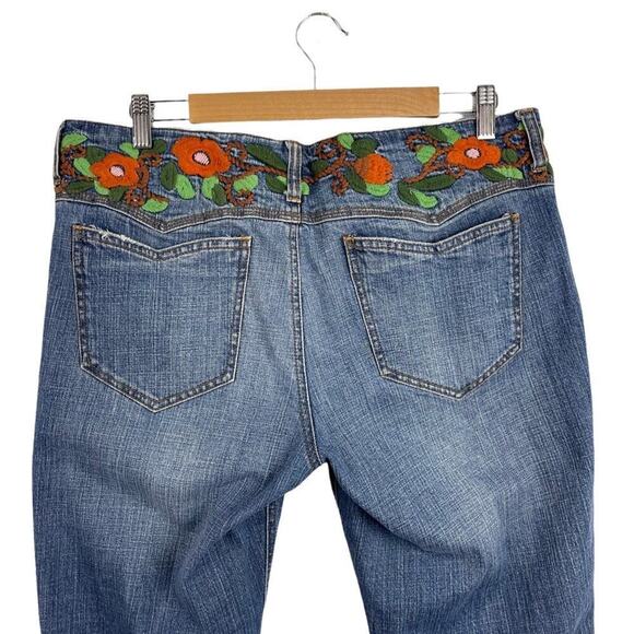 VTG Lei Y2k Blue Denim Low Rise Ashley Jeans Orange Floral Boho Embroidery 15 - Picture 10 of 14